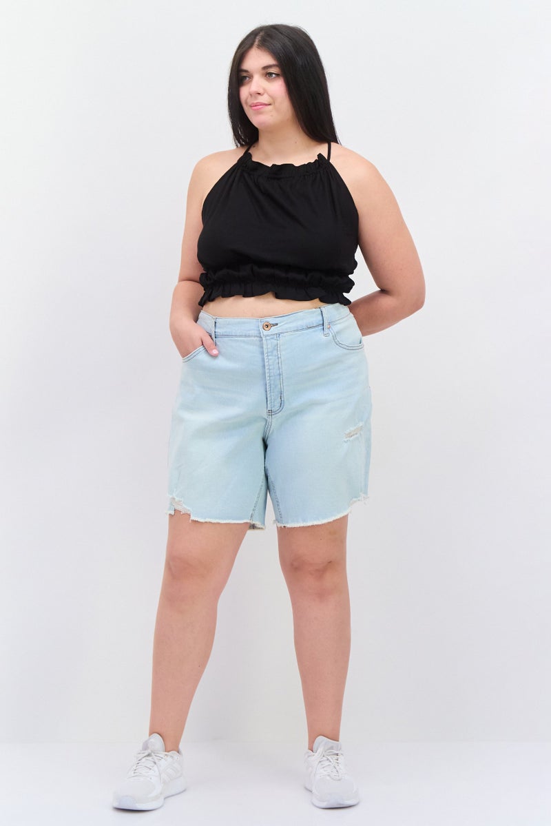 Jessica Simpson Women Plus Size Rip Denim Shorts, Blue - Image 2